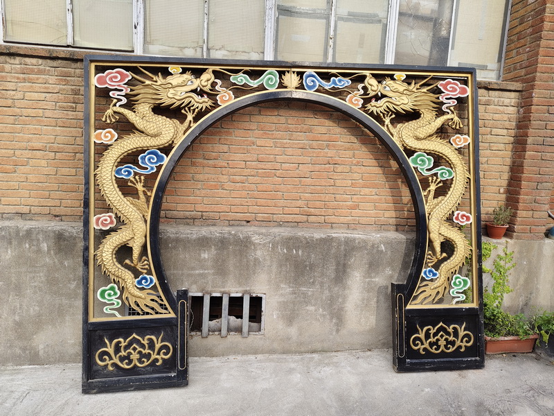arco 2lados 2piezas relieve dragones restaurante templo china madera 248x316x8.5 1u